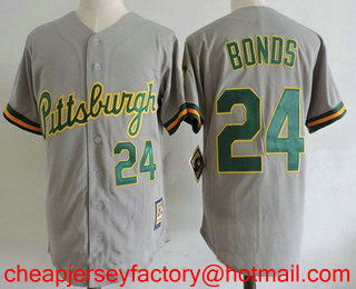 Men's Pittsburgh Pirates #24 Barry Bonds Gray with GREEN name number Stitched MLB Cooperstown Collection Jersey