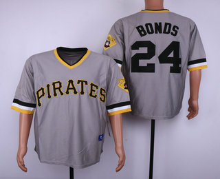 Men's Pittsburgh Pirates #24 Barry Bonds Grey Pullover Throwback Stitched MLB Mitchell & Ness Jersey