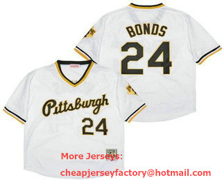 Men's Pittsburgh Pirates #24 Barry Bonds White Throwback Jersey