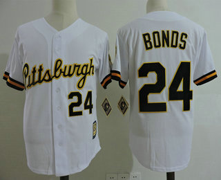 Men's Pittsburgh Pirates #24 Barry Bonds White Button 1987 Throwback Stitched MLB Mitchell & Ness Jersey