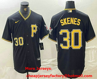 Men's Pittsburgh Pirates #30 Paul Skenes Number Black Stitched Cool Base Nike Jersey