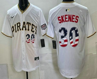 Men's Pittsburgh Pirates #30 Paul Skenes White USA 250 Fourth of July Stitched Jersey