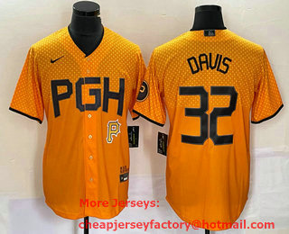 Men's Pittsburgh Pirates #32 Henry Davis Yellow 2023 City Connect Stitched Jersey 01