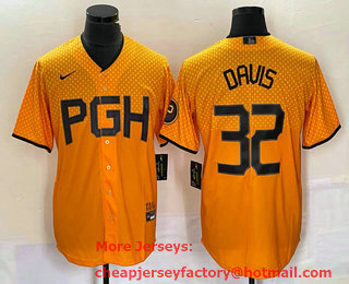 Men's Pittsburgh Pirates #32 Henry Davis Yellow 2023 City Connect Stitched Jersey 02