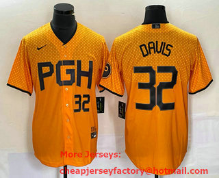 Men's Pittsburgh Pirates #32 Henry Davis Number Yellow 2023 City Connect Stitched Jersey 02