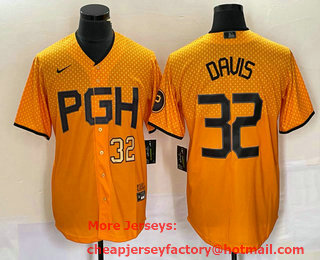 Men's Pittsburgh Pirates #32 Henry Davis Number Yellow 2023 City Connect Stitched Jersey 03