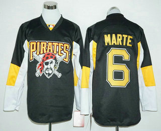 Men's Pittsburgh Pirates #6 Starling Marte Black Long Sleeve Baseball Jersey