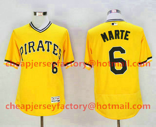 Men's Pittsburgh Pirates #6 Starling Marte Gold Pullover Flexbase Baseball Jersey