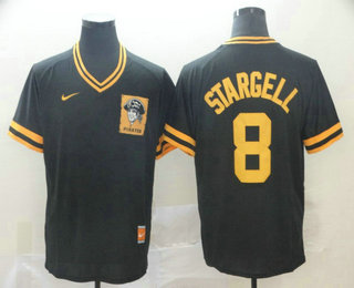 Men's Pittsburgh Pirates #8 Willie Stargell Black Nike Cooperstown Collection Legend V Neck Jersey