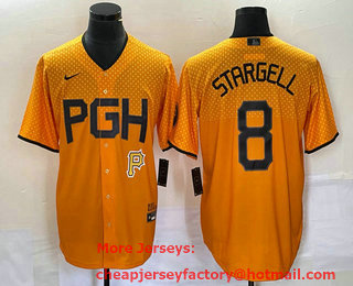 Men's Pittsburgh Pirates #8 Willie Stargell Yellow 2023 City Connect Stitched Jersey 01