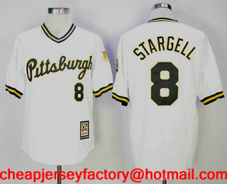 Men's Pittsburgh Pirates #8 Willie Stargell White Pullover 1986 Throwback Stitched MLB Mitchell & Ness Jersey