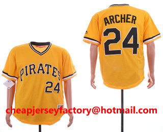 Men's Pittsburgh Pirates 24 Chris Archer Yellow Pullover Stitched MLB Cool Base Jersey
