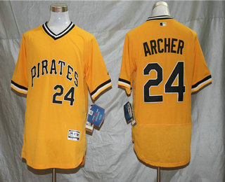 Men's Pittsburgh Pirates 24 Chris Archer Yellow Pullover Stitched MLB Flex Base Jersey