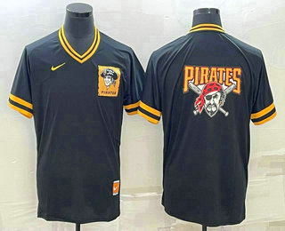 Men's Pittsburgh Pirates Big Logo Black Nike Cooperstown Collection Legend V Neck Jersey