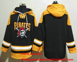 Men's Pittsburgh Pirates Blank Black Ageless Must Have Lace Up Pullover Hoodie
