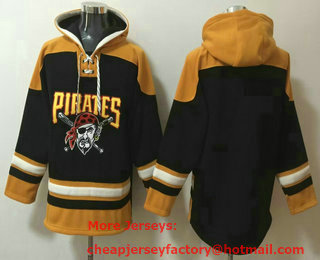 Men's Pittsburgh Pirates Blank Black Ageless Must Have Lace Up Pullover Hoodie