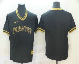 Men's Pittsburgh Pirates Blank Black Gold Nike Cooperstown Legend V Neck Jersey