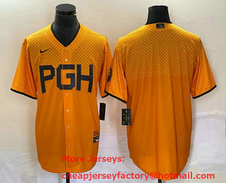 Men's Pittsburgh Pirates Blank Yellow 2023 City Connect Stitched Jersey 02