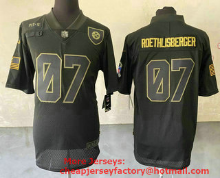Men's Pittsburgh Steelers #07 Ben Roethlisberger Black 2020 Salute To Service Stitched NFL Nike Limited Jersey