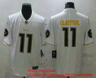 Men's Pittsburgh Steelers #11 Chase Claypool White 100th Season Golden Edition Jersey