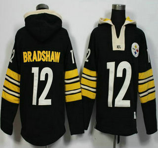Men's Pittsburgh Steelers #12 Terry Bradshaw Black Retired Player 2015 NFL Hoodie