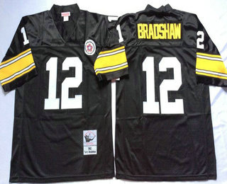 Men's Pittsburgh Steelers #12 Terry Bradshaw Black Throwback Jersey by Mitchell & Ness