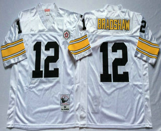 Men's Pittsburgh Steelers #12 Terry Bradshaw White Throwback Jersey by Mitchell & Ness