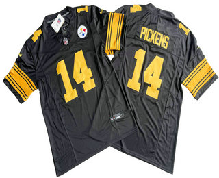 Men's Pittsburgh Steelers #14 George Pickens Black Yellow 2023 FUSE Color Rush Stitched Nike Limited Jersey