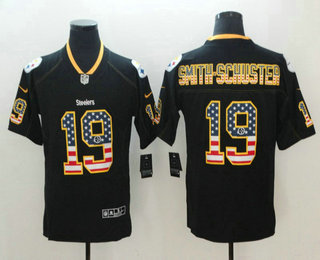 Men's Pittsburgh Steelers #19 JuJu Smith-Schuster 2018 USA Flag Fashion Black Color Rush Stitched Nike Limited Jersey