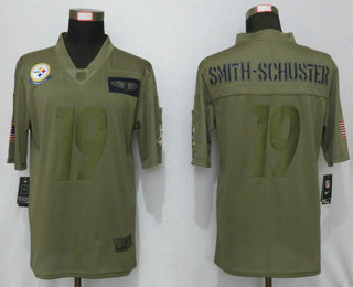 Men's Pittsburgh Steelers #19 JuJu Smith-Schuster NEW Olive 2019 Salute To Service Stitched NFL Nike Limited Jersey