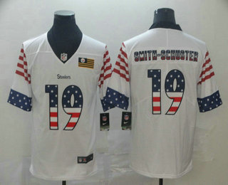 Men's Pittsburgh Steelers #19 JuJu Smith-Schuster White Independence Day Stars & Stripes Jersey