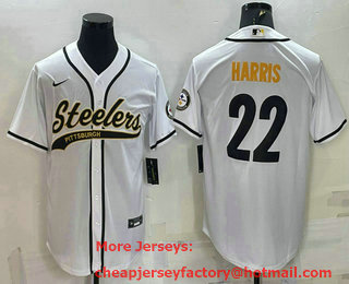 Men's Pittsburgh Steelers #22 Najee Harris White With Patch Cool Base Stitched Baseball Jersey