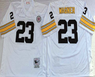 Men's Pittsburgh Steelers #23 Mike Wagner White Throwback Jersey by Mitchell & Ness