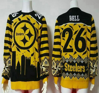 Men's Pittsburgh Steelers #26 LeVeon Bell Yellow With Black NFL Sweater