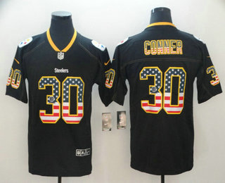 Men's Pittsburgh Steelers #30 James Conner  2018 USA Flag Fashion Black Color Rush Stitched Nike Limited Jersey
