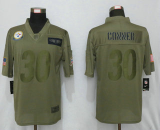 Men's Pittsburgh Steelers #30 James Conner NEW Olive 2019 Salute To Service Stitched NFL Nike Limited Jersey