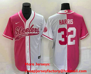 Men's Pittsburgh Steelers #32 Franco Harris Pink White Two Tone With Patch Cool Base Stitched Baseball Jersey