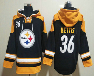 Men's Pittsburgh Steelers #36 Jerome Bettis Black Ageless Must Have Lace Up Pullover Hoodie