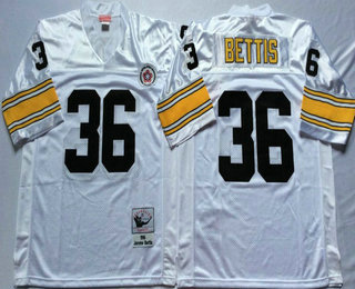 Men's Pittsburgh Steelers #36 Jerome Bettis White Throwback Jersey by Mitchell & Ness