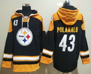 Men's Pittsburgh Steelers #43 Troy Polamalu Black Ageless Must Have Lace Up Pullover Hoodie