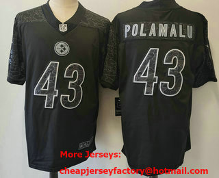 Men's Pittsburgh Steelers #43 Troy Polamalu Black Reflective Limited Stitched Football Jersey
