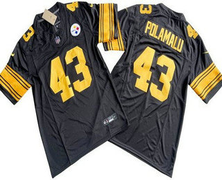 Men's Pittsburgh Steelers #43 Troy Polamalu Limited Black Yellow FUSE Vapor Jersey