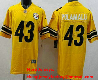 Men's Pittsburgh Steelers #43 Troy Polamalu Limited Yellow Inverted Vapor Jersey