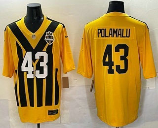 Men's Pittsburgh Steelers #43 Troy Polamalu Limited Yellow Throwback Vapor Jersey