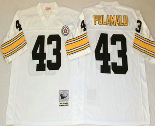 Men's Pittsburgh Steelers #43 Troy Polamalu White Throwback Jersey by Mitchell & Ness