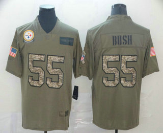 Men's Pittsburgh Steelers #55 Devin Bush Olive Camo 2019 Salute To Service Stitched NFL Nike Limited Jersey