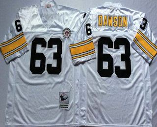 Men's Pittsburgh Steelers #63 Dermontti Dawson White Throwback Jersey by Mitchell & Ness