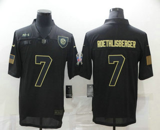 Men's Pittsburgh Steelers #7 Ben Roethlisberger Black 2020 Salute To Service Stitched NFL Nike Limited Jersey