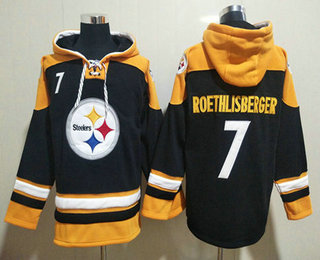 Men's Pittsburgh Steelers #7 Ben Roethlisberger Black Ageless Must Have Lace Up Pullover Hoodie