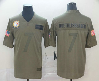 Men's Pittsburgh Steelers #7 Ben Roethlisberger NEW Olive 2019 Salute To Service Stitched NFL Nike Limited Jersey